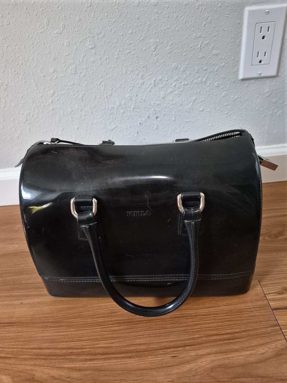 Furla Candy Glossy Black Handbag with Top Handles - Picture 9 of 12